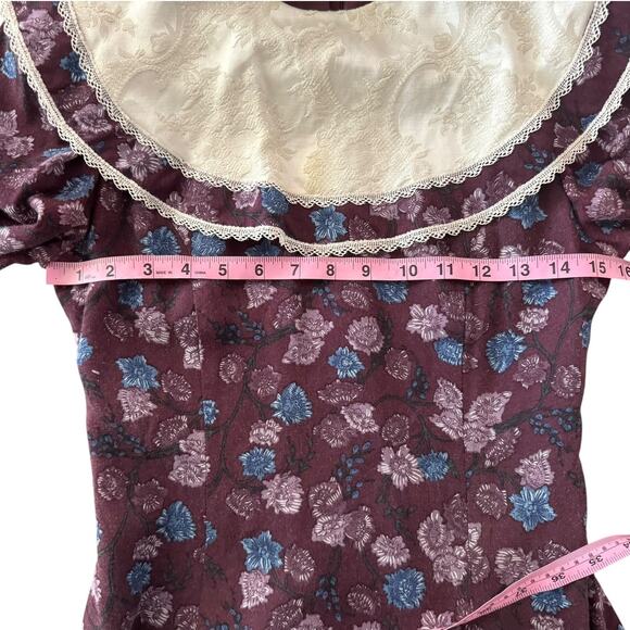 Vintage Gunne Sax Jessica McClintock Purple Floral Statement Collar Dress Small - Picture 11 of 12